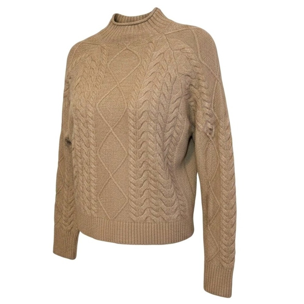 J.Crew Cable Knit Rollneck Sweater Supersoft Merino Alpaca M Camel Dark Academia